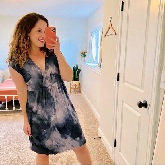 NWT Grade & Gather Blue Gray Splatter Mini Dress S/M - Picture 1 of 14